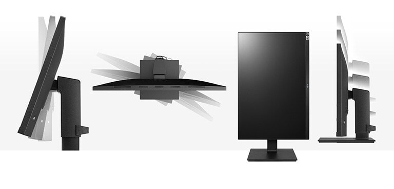 Der Monitor im ergonomischen Design kann geneigt, geschwenkt, gedreht und in der Höhe verstellt werden.