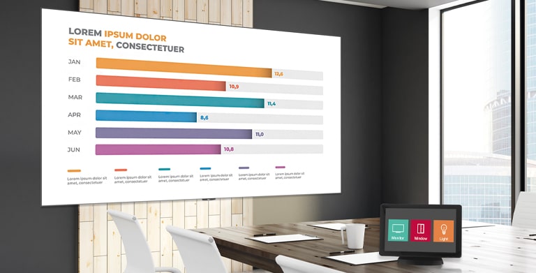 Der Besprechungsraum ist mit dem Signage und einem AV-Steuerungssystem ausgestattet, was dem Benutzer hilft, die Modelle der LAEC-Reihe zu steuern.