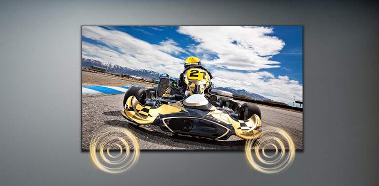 Eine Signage an der Wand hat einen eingebauten Lautsprecher, der satten Ton wiedergibt.