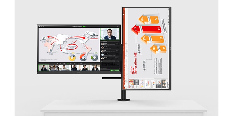Zwei Displays, eines davon ist horizontal, das andere vertikal angebracht