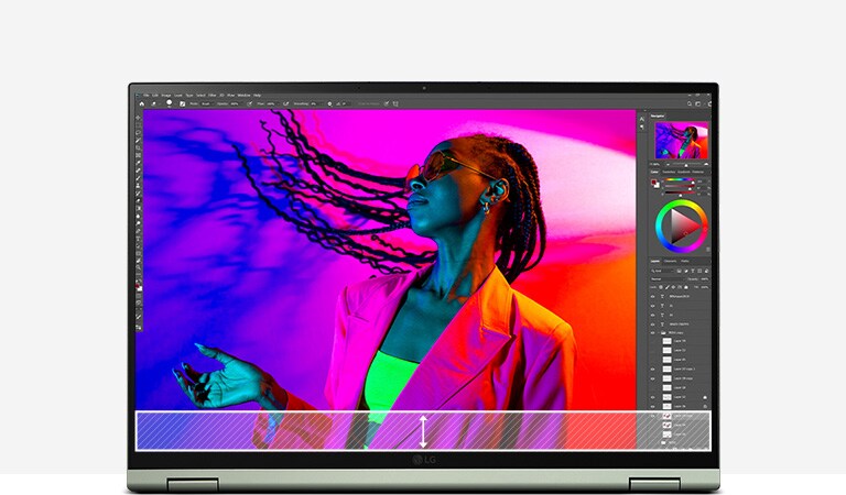 Im unteren Bereich wird demonstriert, dass Nutzer im größeren 16:10-Format mehr Inhalte sehen können.