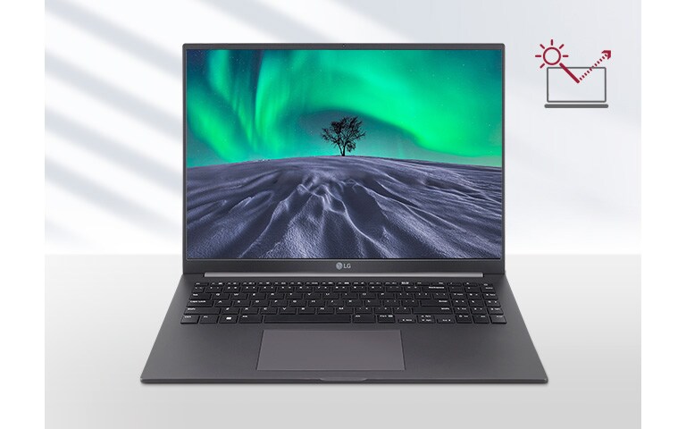 Wir sehen das Display des UltraPC, das frei von Spiegelungen ist.