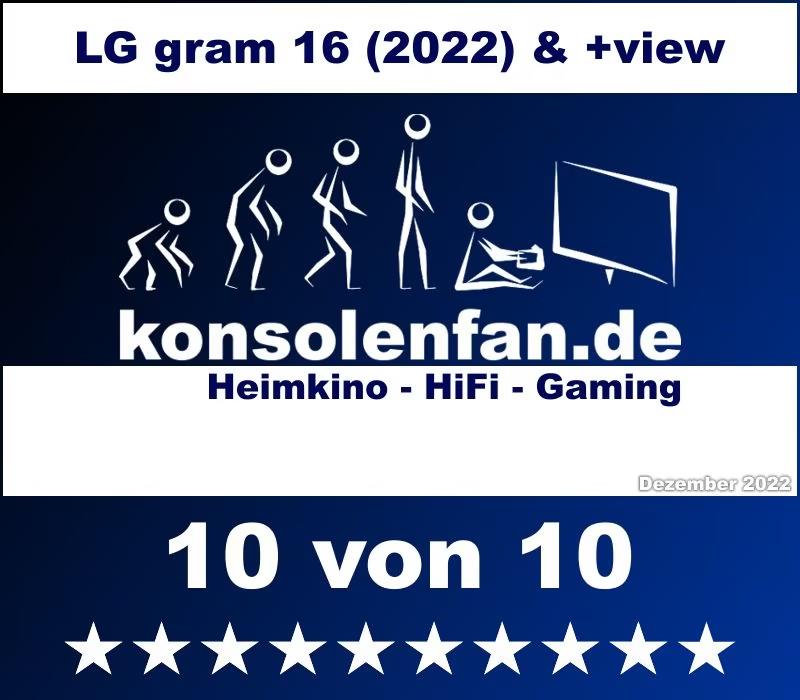 Der LG gram 16 (2022) hat im Test bei konsolenfan.de "10 von 10 Sterne" erhalten.1