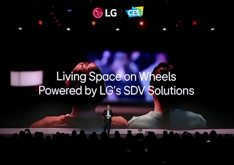 Presentation stage image links to the CES 2024 detail page on LG VS software solutions.