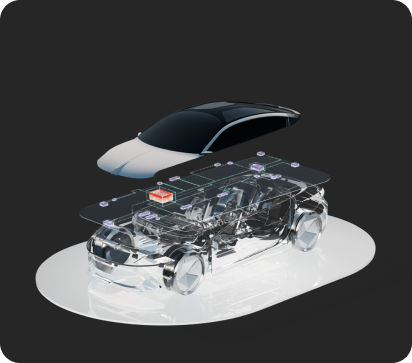 Exploded car shows LG VS Mobility creating living spaces on wheels through consumer electronics and information technology.