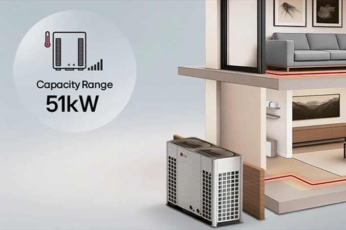 LG Therma V 51kW monobloc large capacity heating solution for commercial and multi-family applications.