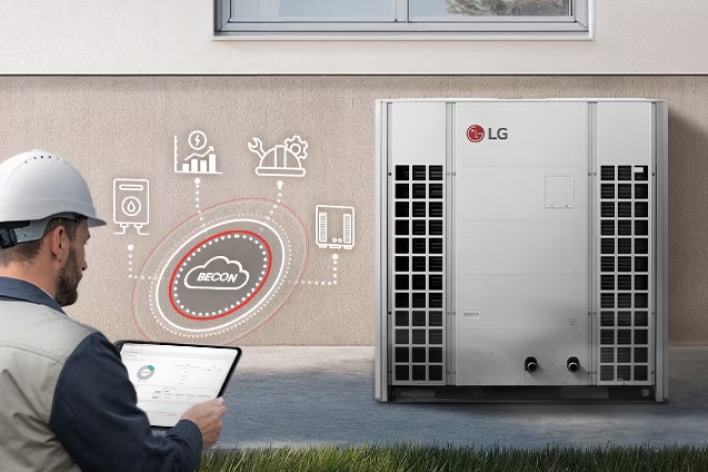 LG Therma V smart remote control for heating system management with cloud-based monitoring.