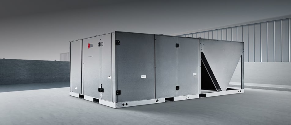 LG rooftop packaged HVAC unit designed for large-scale commercial climate control.