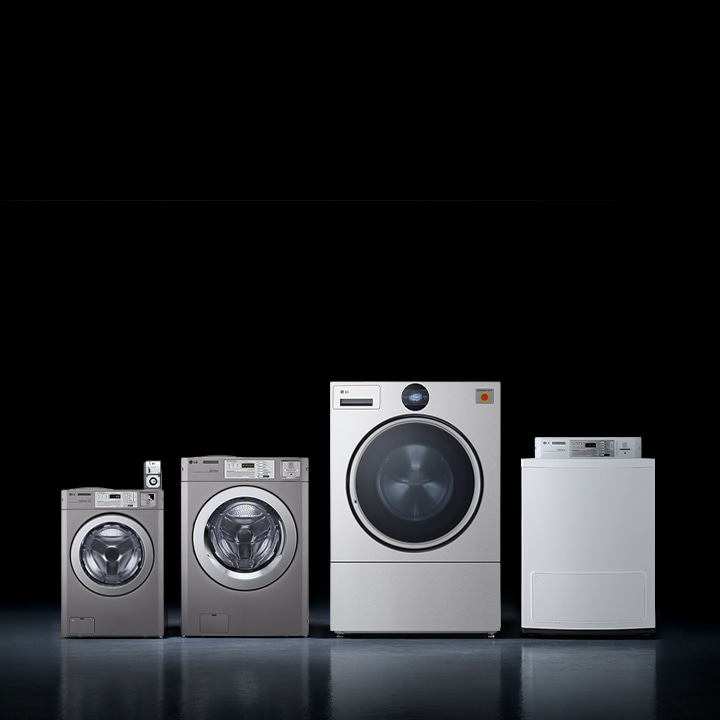 LG Commercial Washer lineup in sleek metallic design, built for high performance and energy efficiency. Reliable LG washing machines optimized for commercial laundry operations and long-term durability