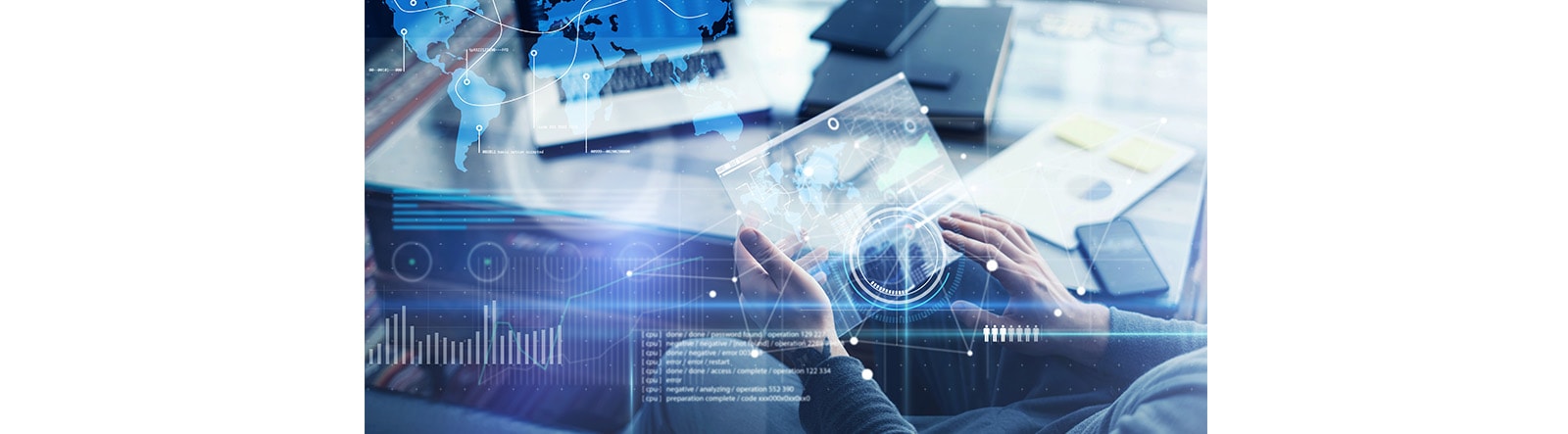 Man with Futuristic Digital Tablet on a Project