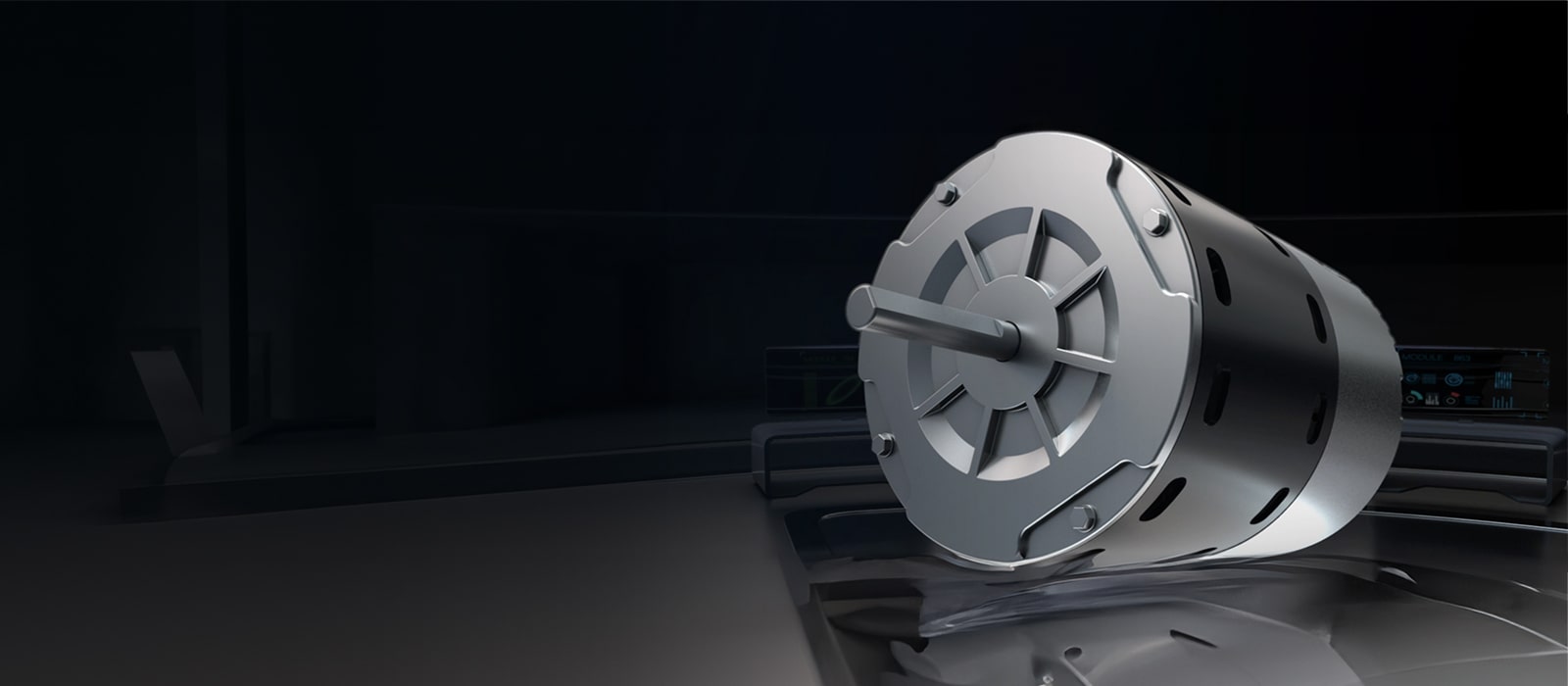 A 3D rendered image of an LG Electronically Commutated Motor for HVAC Applications