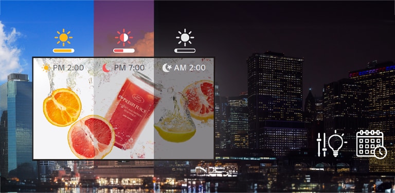 Over time, the signage brightness adapts to changes in external lighting. Users have the option to adjust it for increased brightness in strong sunlight and decreased brightness in darker conditions.