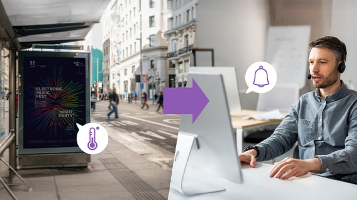 When a threshold is exceeded, LG SuperSign Control+ immediately sends an email or SNMP alert to the designated observer.