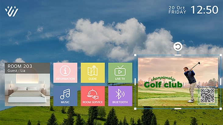 Advertisements can be strategically showcased on TV screens through methods such as banner ad broadcasting and QR code exposure, facilitated by the solution.