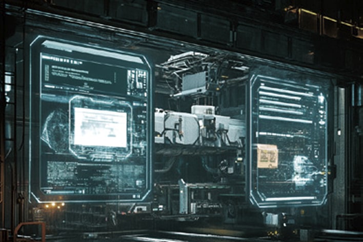 Digital screen with AI-driven inspection system detecting quality issues, highlighting LG inspection automation technology.