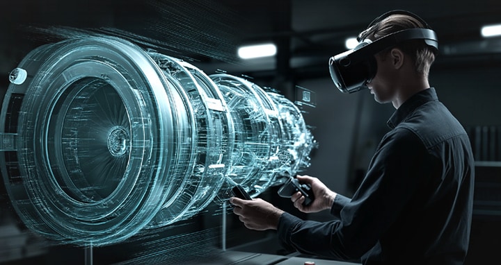 Industrial operator supported by AI-based smart operator assistance, enhancing productivity with LG digital solutions