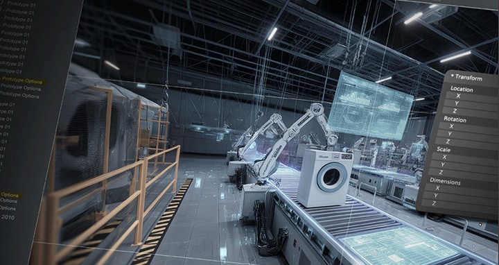 Control room with multiple screens displaying digital twin models for LG real-time monitoring and process simulation