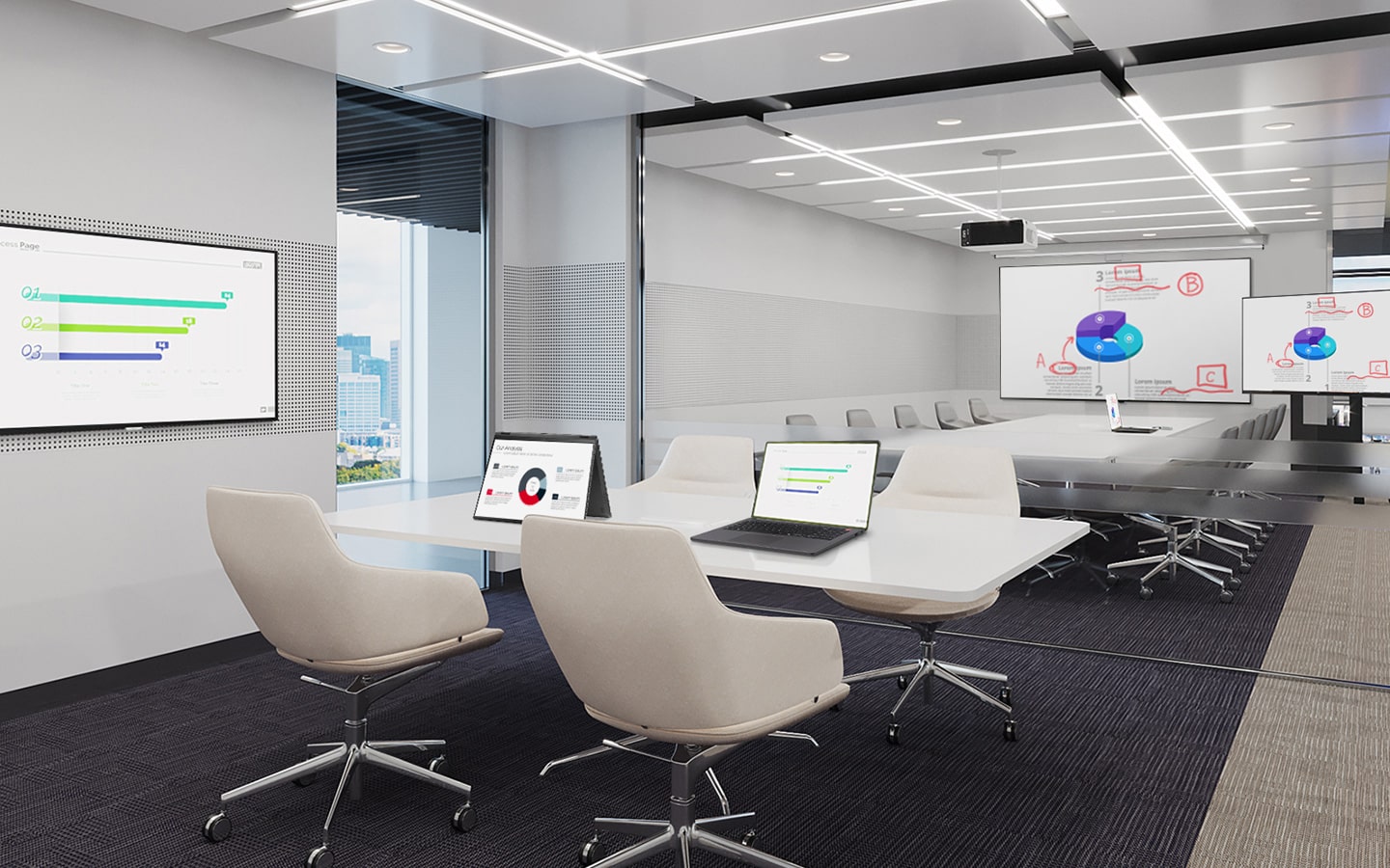 Transform meeting rooms with vivid displays, interactive boards, and advanced projection, enabling clear communication and effective collaboration.