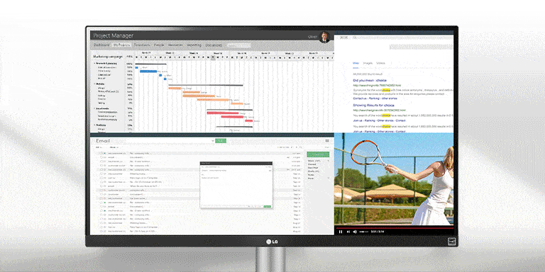See more and do more on this UltraWide™ Full HD (2560x1080) screen. With 33% more onscreen space in width than the FHD resolution (1920x1080) display, you can multitask effectively— without shifting through programs.