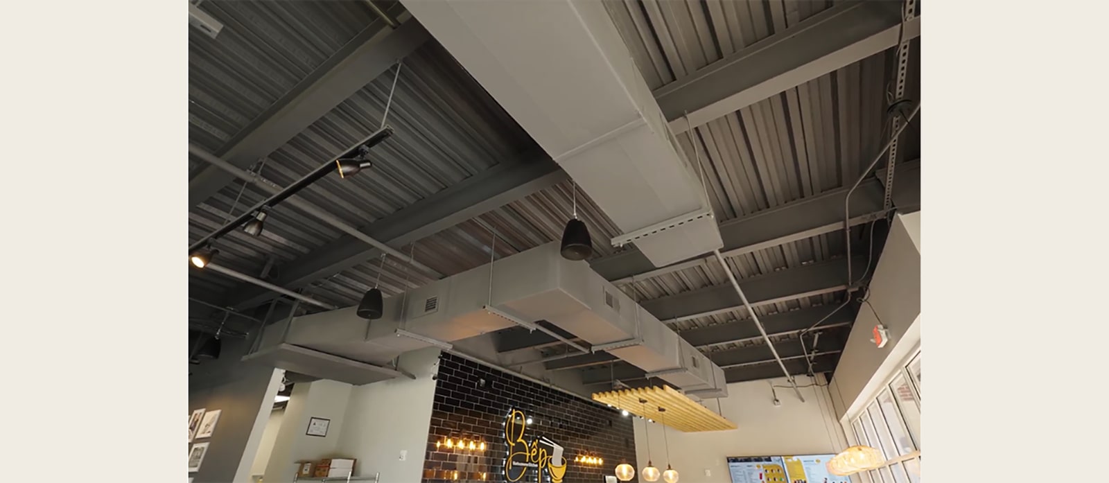The ceiling of a restaurant