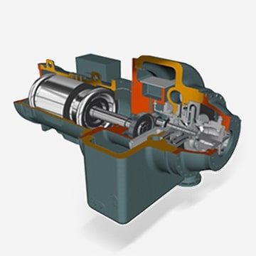 A quarter of the chiller component is exposed, revealing a complex interior filled with intricate metallic parts.