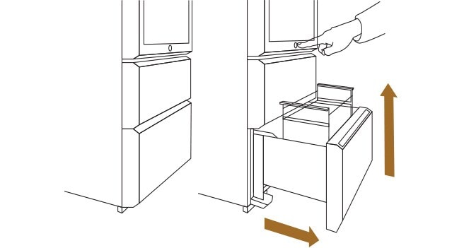 A sligh push of a button located near the InstaView® glass panel causes LG SIGNATRE Wine Cellar drawer to lift up automatically.