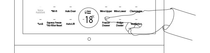 LG SIGNATURE Wine Cellar's glass touch display shows various refrigerator feature options.