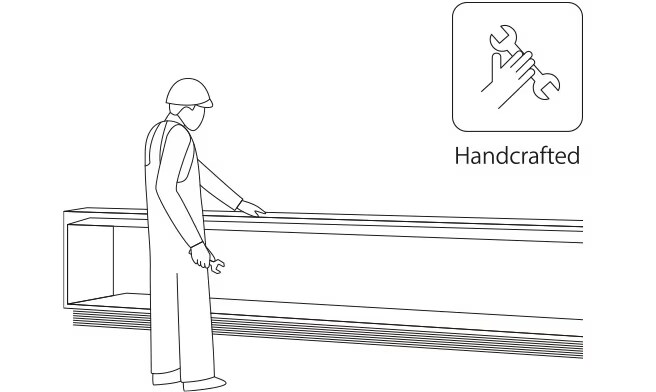 Image explaining that how aluminum stand body of LG SIGNATURE 8K OLED TV is crafted by hand