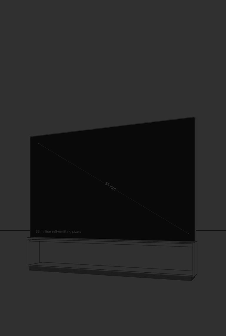 An infographic picture of LG SIGNATURE 8K OLED TV Z9 showing its dimension of the whole product body