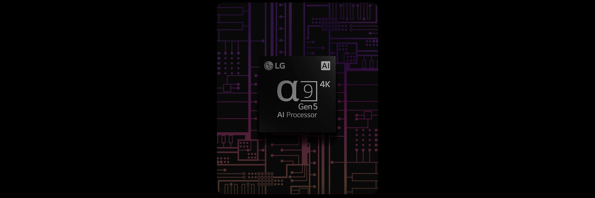 Una imagen del procesador 4K a9 Gen 5 AI tiene un fondo blanco y negro que se transforma en color