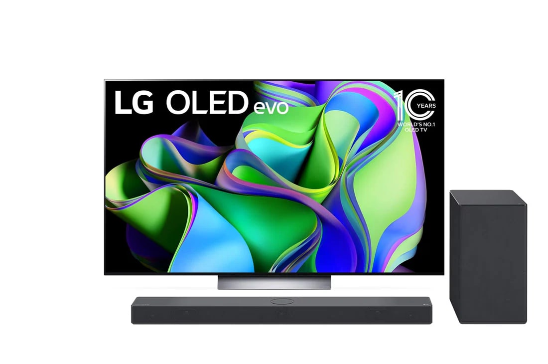 تلفزيون LG OLED evo C3 الذكي مقاس 77 بوصة بدقة 4K لعام 2023 + LG Sound Bar SC9S