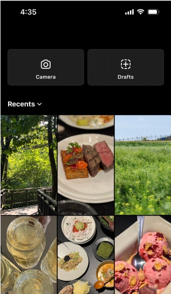 Image d'écran de la sélection d'une photo pour l'histoire Instagram.