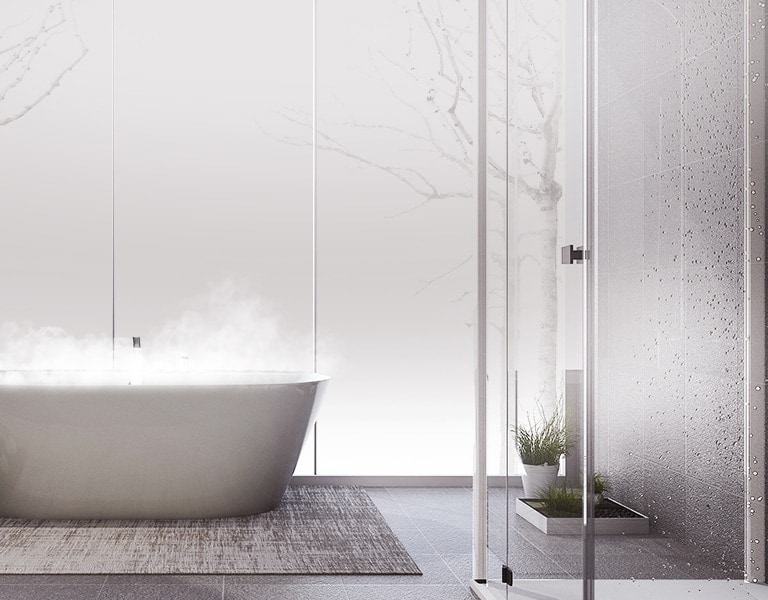 Warm steam is coming out of the bathtub.