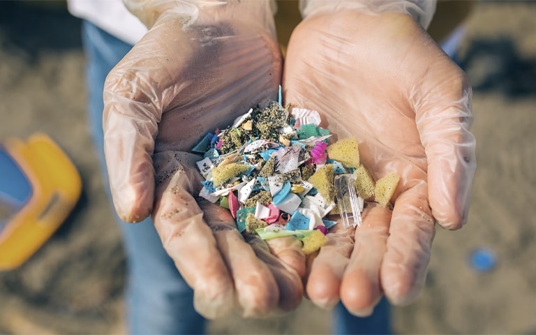 hands holding plastic waste