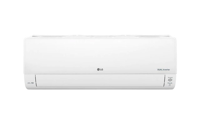 Front view of a white LG DUALCOOL dual inverter against a white background