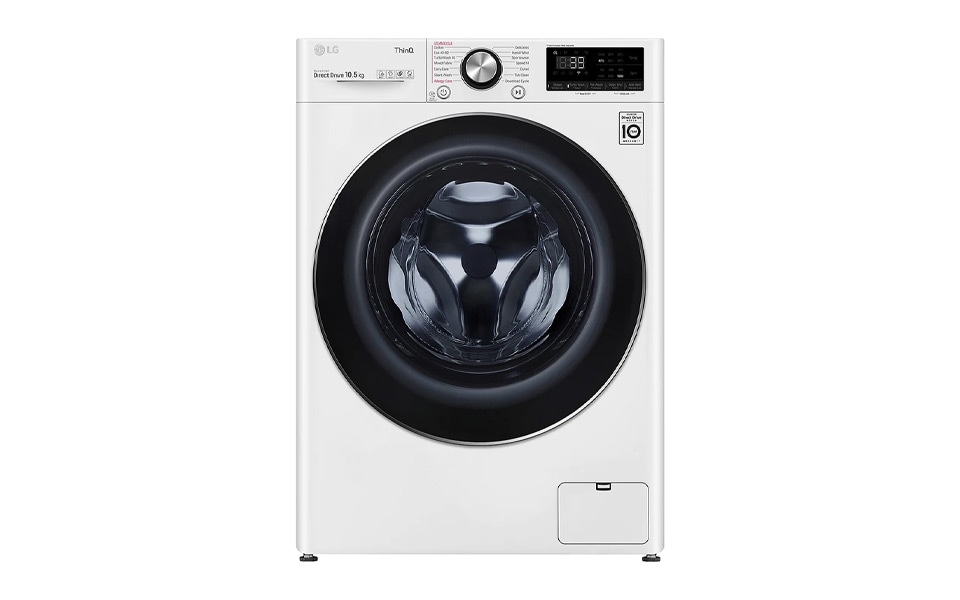 A front image of an LG TurboWash360 washing machine with energy label A