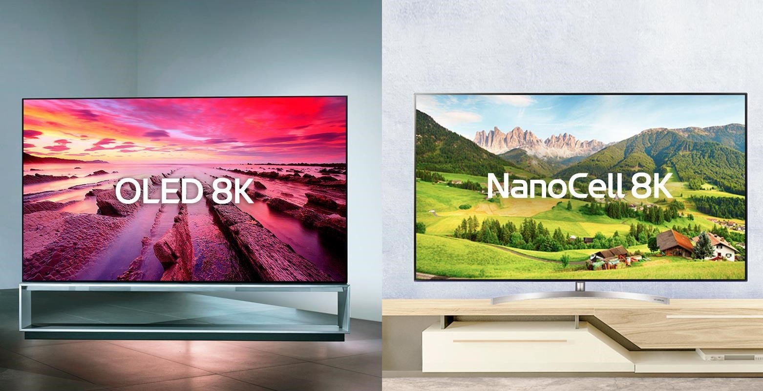 Side-by-side comparison of an OLED 8K TV and NanoCell 8K TV.