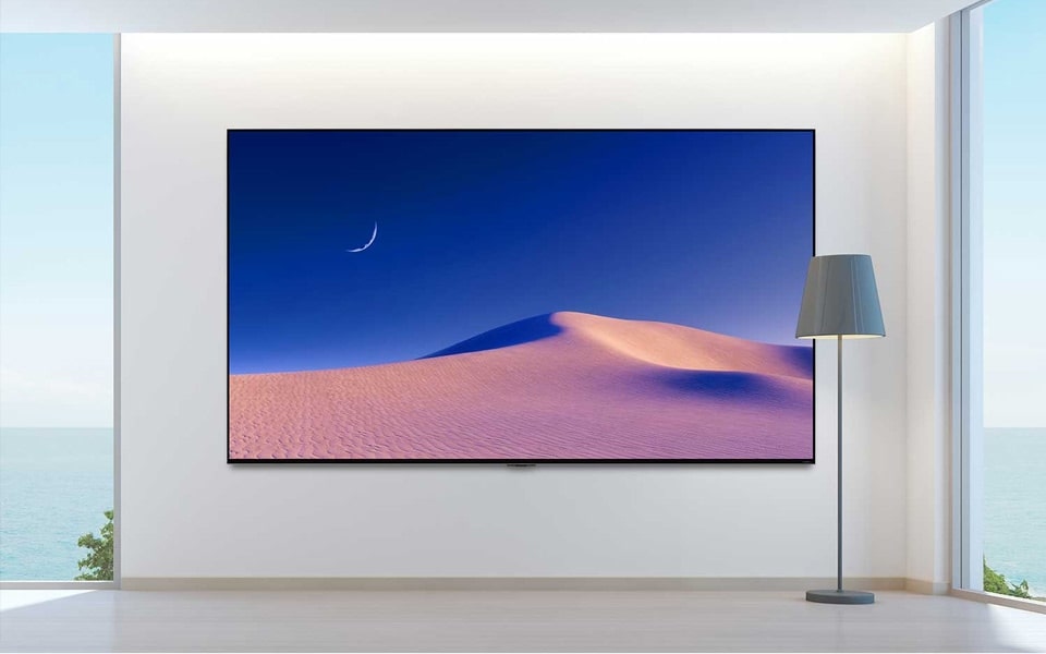 Desert sand dunes on a large LG TV.