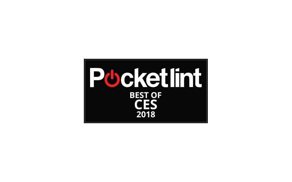 Pocketlint Best of CES 2018 award awarded to LG AI OLED E8 TV against white background