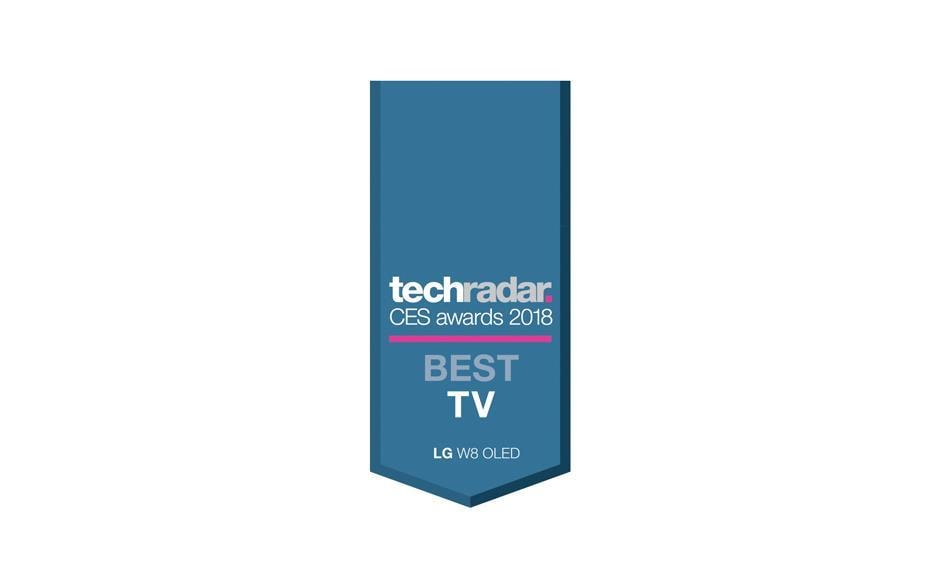 TechRadar CES awards 2018 Best TV awarded to the LG SIGNATURE W8 OLED TV on white background