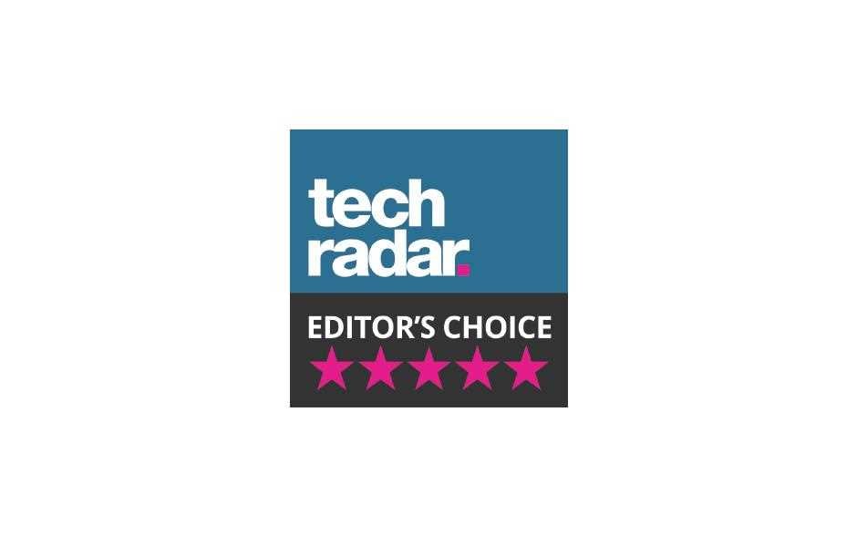 TechRadar Editor's Choice award, awarded to LG OLED 55E8 TV against white background