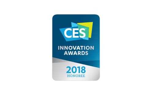 CES Innovation awards 2018, awarded to LG OK99, OLED E8 TV, alpha 9 intelligent processor for LG TVs, And LG Super HD SK9500 TV on a white background