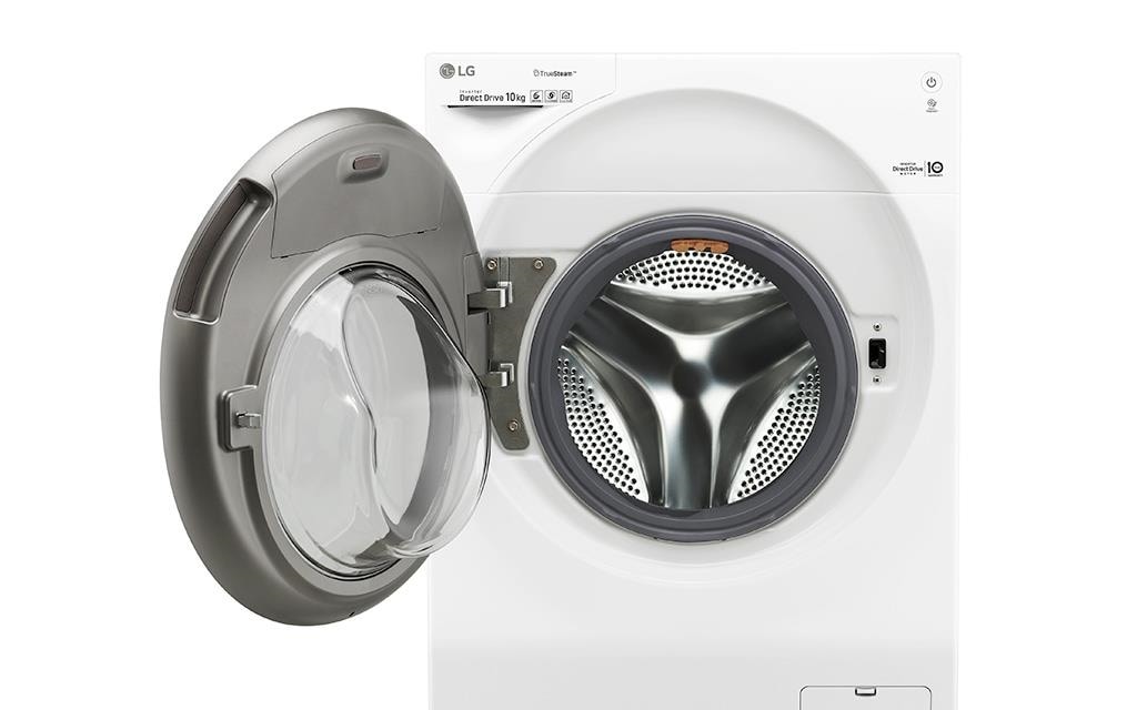 A close up view of lg twinwash washing machine. 
