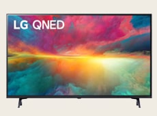 On QNED75, there is a watercolor image with spreading purple and turquoise colors.
