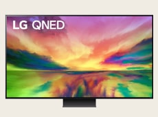 On QNED80, there is a watercolor image with spreading pink and green colors.