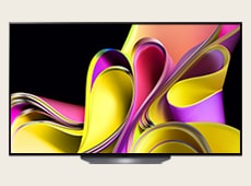 LG OLED B3 showing a colourful abstract artwork. 