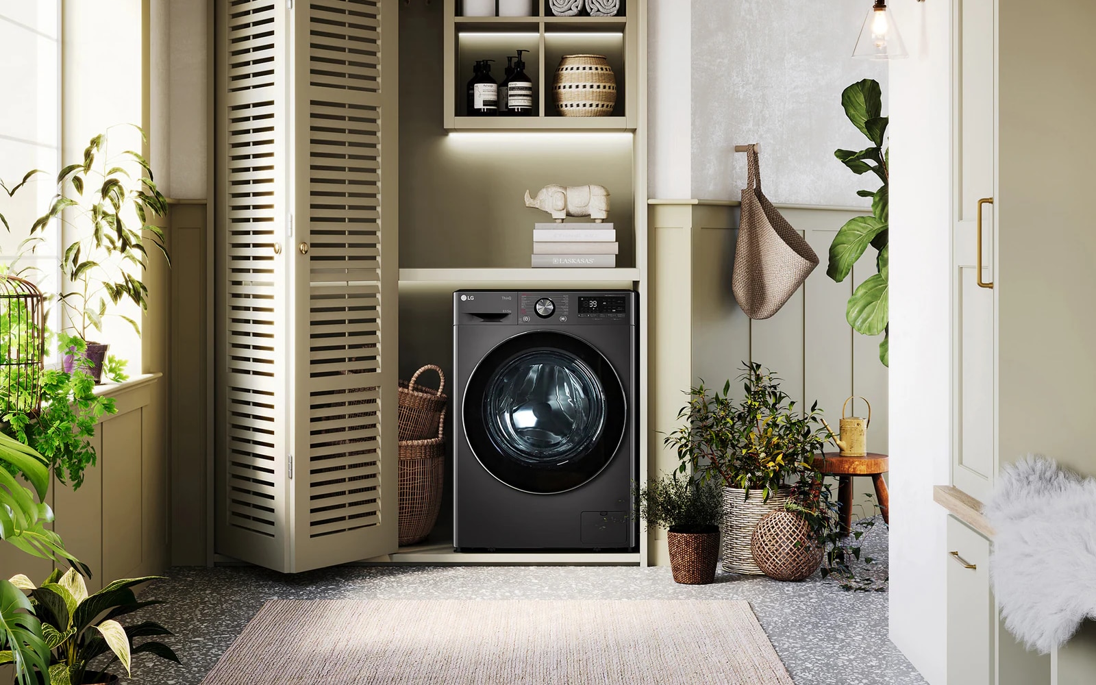 LG dryer installed in the living room