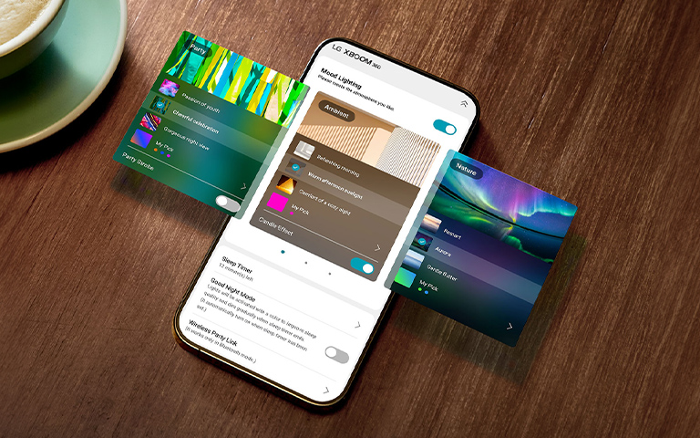 LG XBOOM 360 XBOOM app 9 Farboptionen mit Stimmungsbeleuchtung