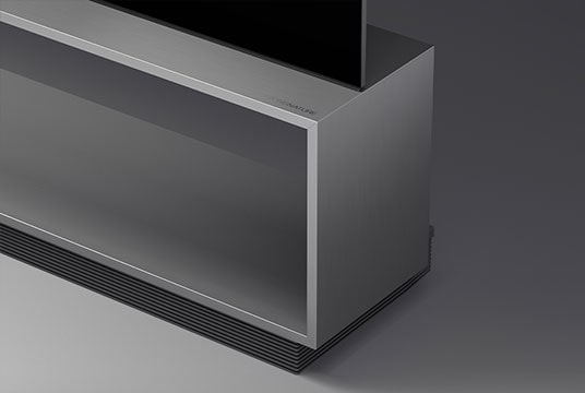 Side-view image of the LG SIGNATURE OLED 8K, showing the base and screen to emphasize the TV's ultra-slim design