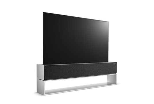 Left-facing side view of LG SIGNATURE Rollable OLED TV 